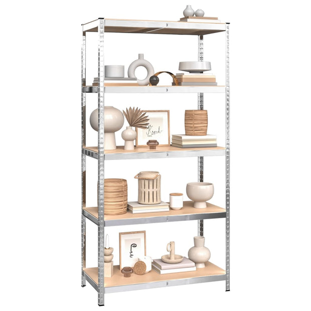 5-Layer Heavy-duty Shelves 3 pcs Silver Steel&Engineered Wood