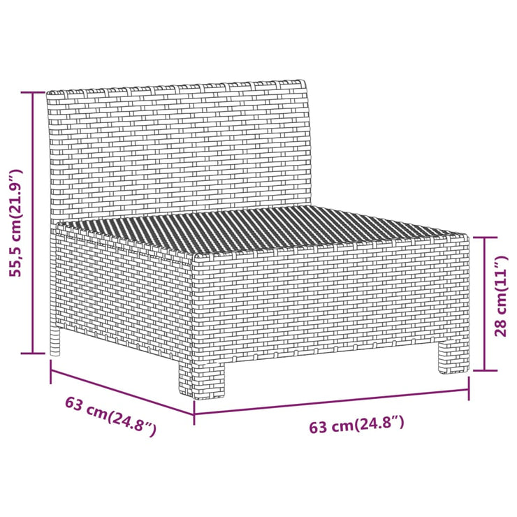 Patio Middle Sofa with Cushion Gray Poly Rattan