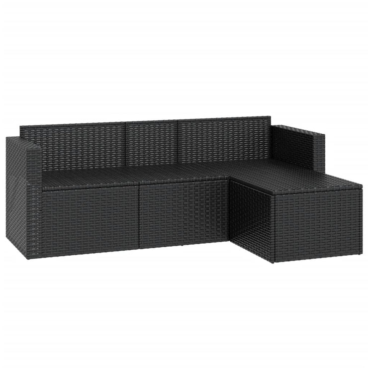 Patio Lounge Set Black Poly Rattan