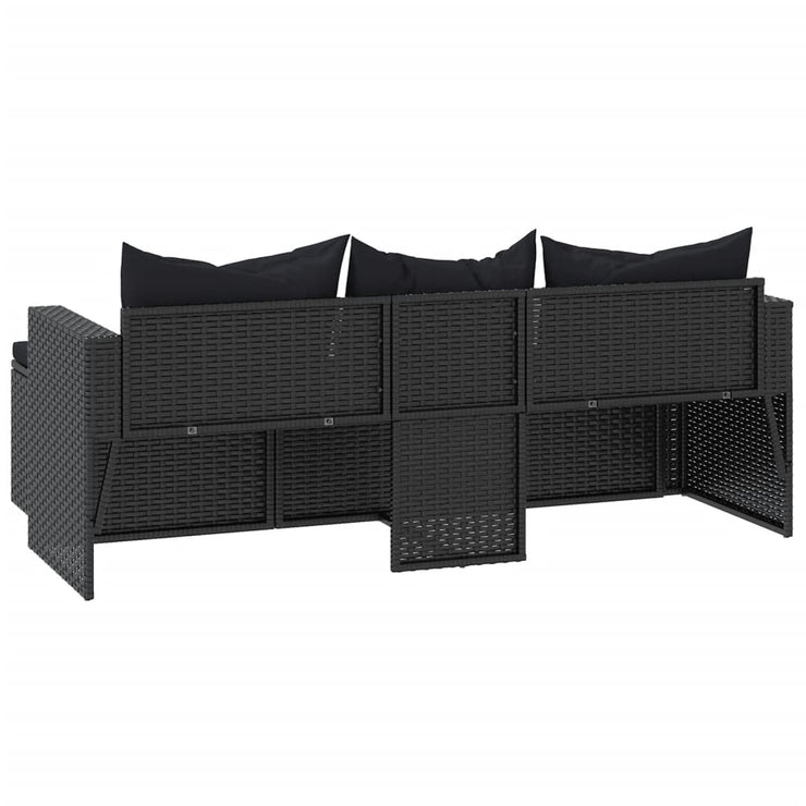 Patio Lounge Set Black Poly Rattan