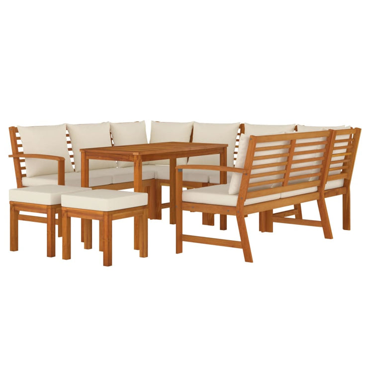 9 Piece Patio Dining Set with Cushions Solid Wood Acacia