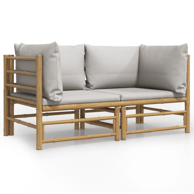 Patio Corner Sofas with Light Gray Cushions 2 pcs Bamboo