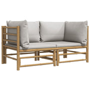 Patio Corner Sofas with Light Gray Cushions 2 pcs Bamboo