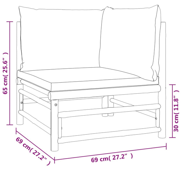 Patio Corner Sofas with Light Gray Cushions 2 pcs Bamboo