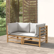 Patio Corner Sofas with Light Gray Cushions 2 pcs Bamboo