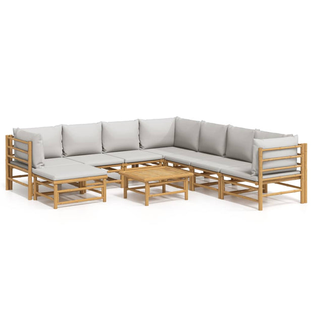 9 Piece Patio Lounge Set with Light Gray Cushions Bamboo