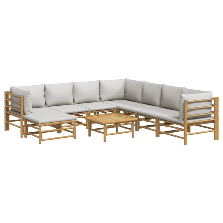 9 Piece Patio Lounge Set with Light Gray Cushions Bamboo