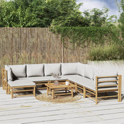 9 Piece Patio Lounge Set with Light Gray Cushions Bamboo