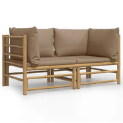 Patio Corner Sofas with Taupe Cushions 2 pcs Bamboo