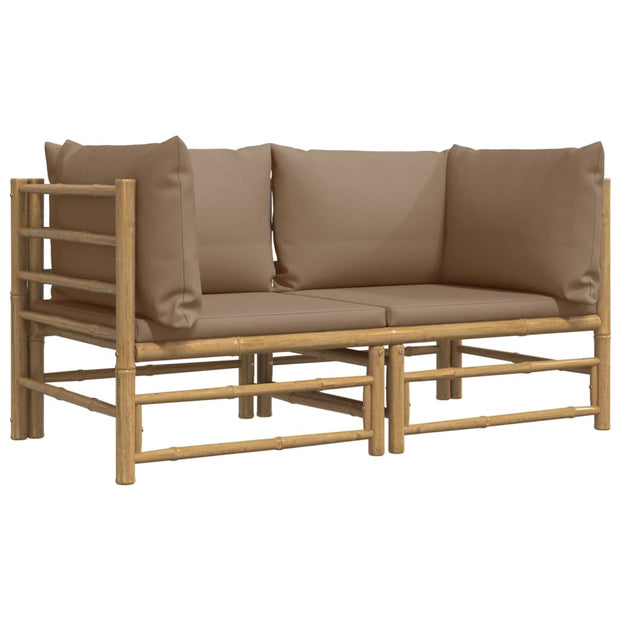 Patio Corner Sofas with Taupe Cushions 2 pcs Bamboo