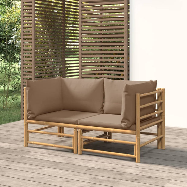 Patio Corner Sofas with Taupe Cushions 2 pcs Bamboo