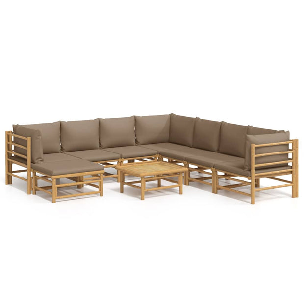 9 Piece Patio Lounge Set with Taupe Cushions Bamboo