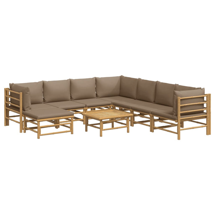 9 Piece Patio Lounge Set with Taupe Cushions Bamboo