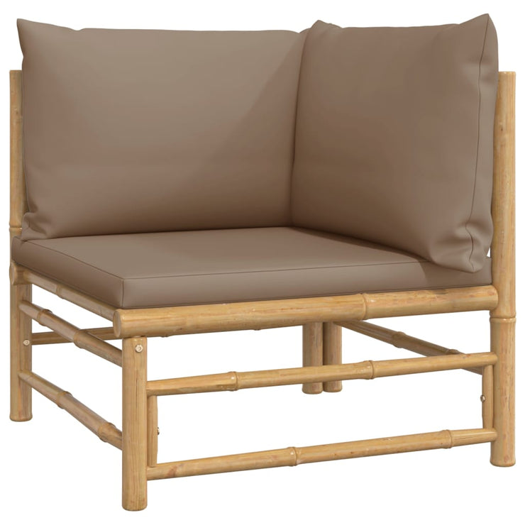 9 Piece Patio Lounge Set with Taupe Cushions Bamboo