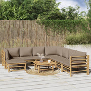 9 Piece Patio Lounge Set with Taupe Cushions Bamboo