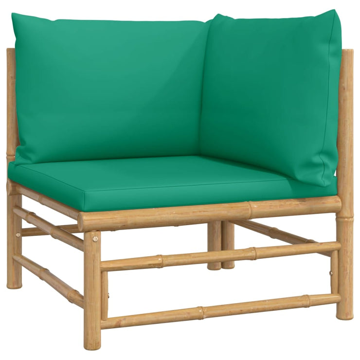 9 Piece Patio Lounge Set with Green Cushions Bamboo