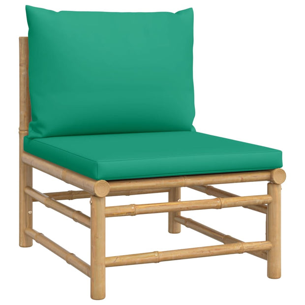 9 Piece Patio Lounge Set with Green Cushions Bamboo