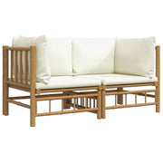 Patio Corner Sofas with Cream White Cushions 2 pcs Bamboo