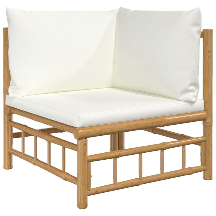 Patio Corner Sofas with Cream White Cushions 2 pcs Bamboo