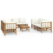 9 Piece Patio Lounge Set with Cream White Cushions Bamboo