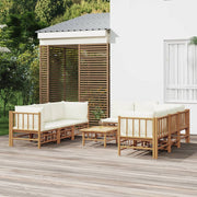 9 Piece Patio Lounge Set with Cream White Cushions Bamboo