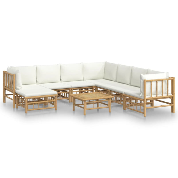 9 Piece Patio Lounge Set with Cream White Cushions Bamboo