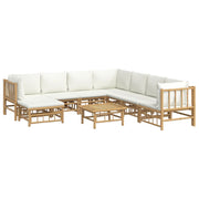 9 Piece Patio Lounge Set with Cream White Cushions Bamboo