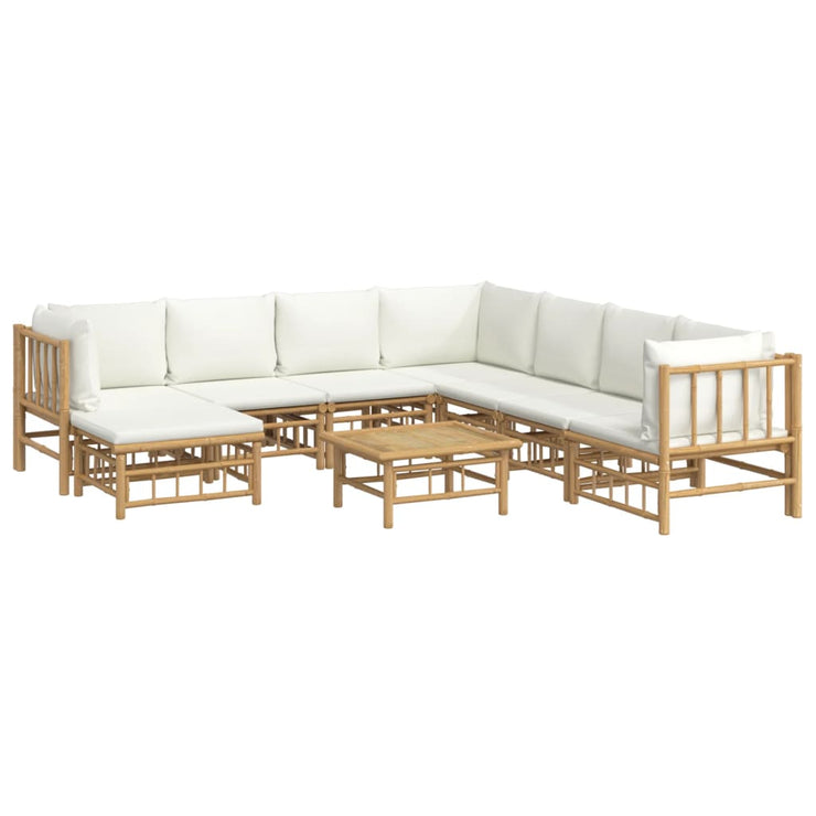 9 Piece Patio Lounge Set with Cream White Cushions Bamboo