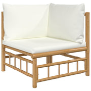 9 Piece Patio Lounge Set with Cream White Cushions Bamboo