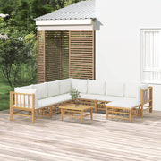 9 Piece Patio Lounge Set with Cream White Cushions Bamboo