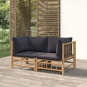 Patio Corner Sofas with Dark Gray Cushions 2 pcs Bamboo