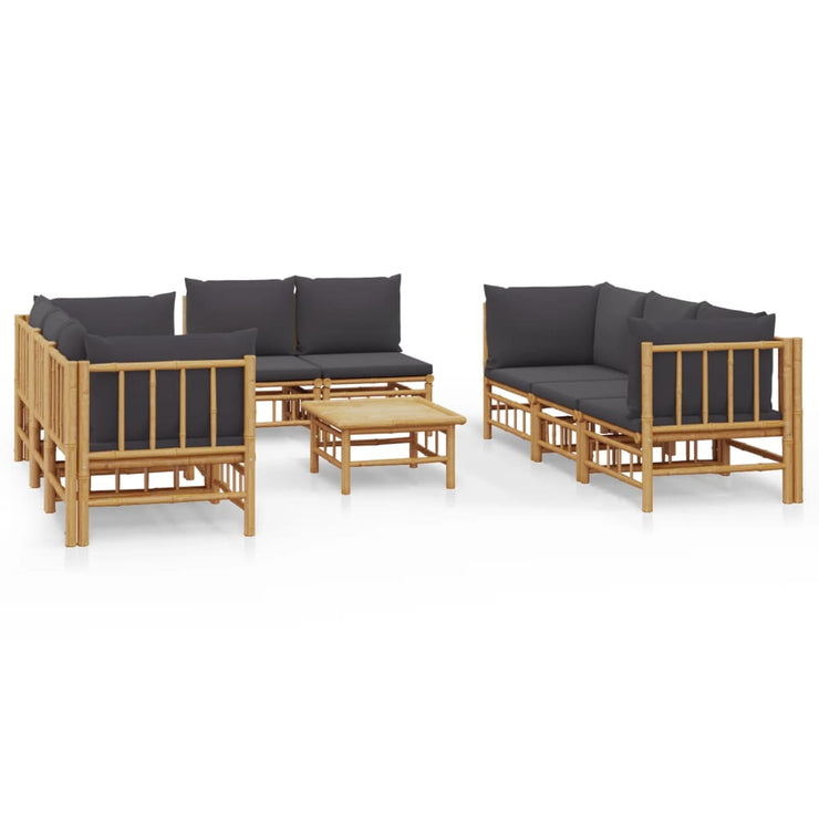 9 Piece Patio Lounge Set with Dark Gray Cushions Bamboo