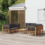 9 Piece Patio Lounge Set with Dark Gray Cushions Bamboo