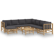 9 Piece Patio Lounge Set with Dark Gray Cushions Bamboo