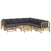 9 Piece Patio Lounge Set with Dark Gray Cushions Bamboo