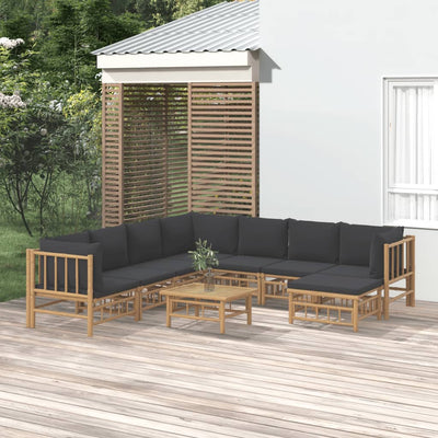 9 Piece Patio Lounge Set with Dark Gray Cushions Bamboo