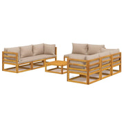 9 Piece Patio Lounge Set with Taupe Cushions Solid Wood