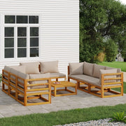 9 Piece Patio Lounge Set with Taupe Cushions Solid Wood