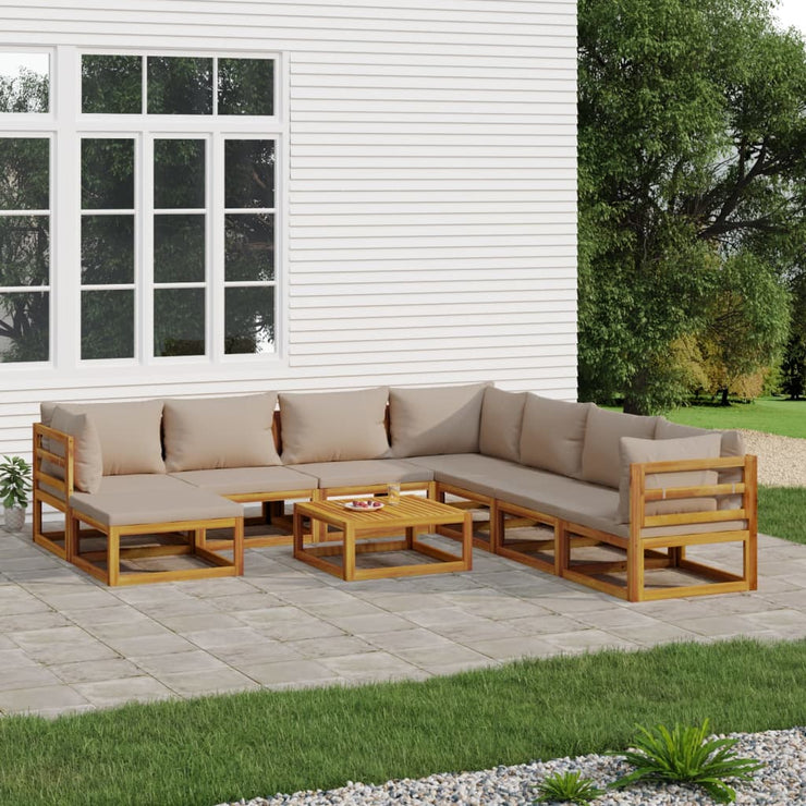 9 Piece Patio Lounge Set with Taupe Cushions Solid Wood