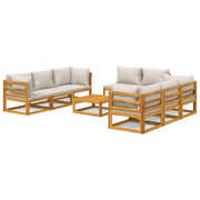 9 Piece Patio Lounge Set with Light Gray Cushions Solid Wood