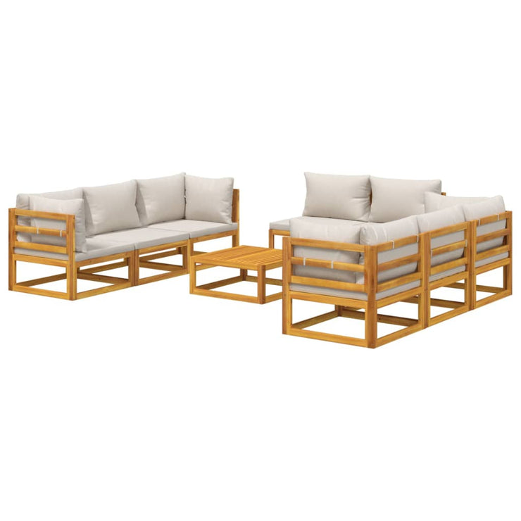 9 Piece Patio Lounge Set with Light Gray Cushions Solid Wood