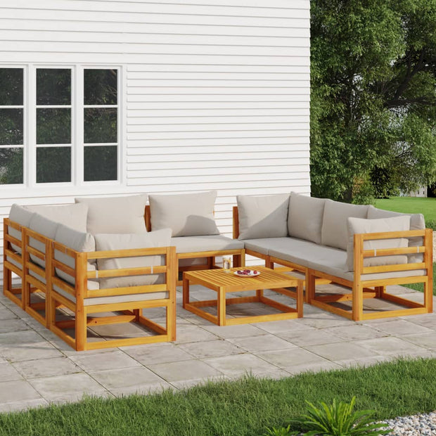 9 Piece Patio Lounge Set with Light Gray Cushions Solid Wood