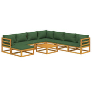 9 Piece Patio Lounge Set with Green Cushions Solid Wood