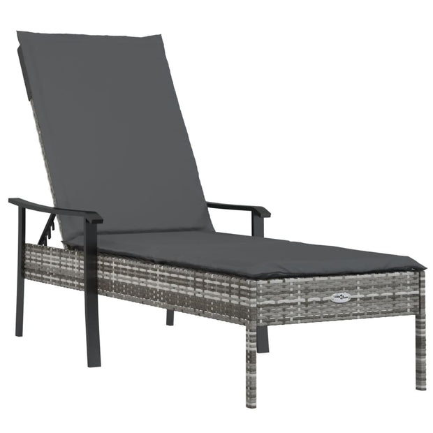 Sun Lounger with Cushion Gray Poly Rattan