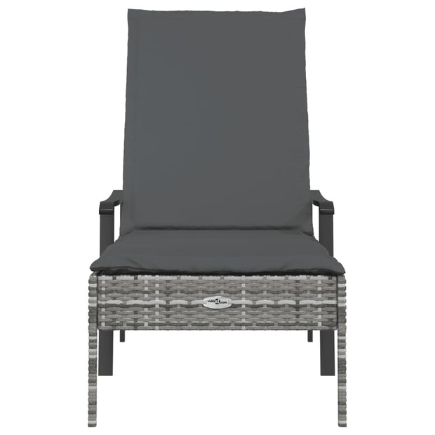 Sun Lounger with Cushion Gray Poly Rattan