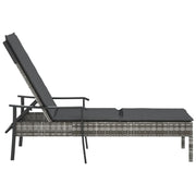 Sun Lounger with Cushion Gray Poly Rattan