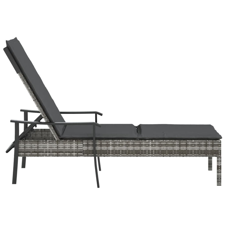 Sun Lounger with Cushion Gray Poly Rattan