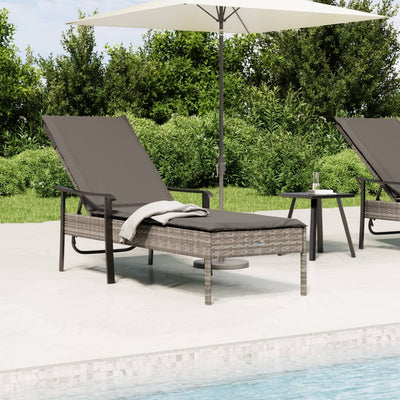 Sun Lounger with Cushion Gray Poly Rattan