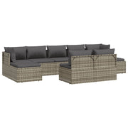 9 Piece Patio Lounge Set with Cushions Gray Poly Rattan