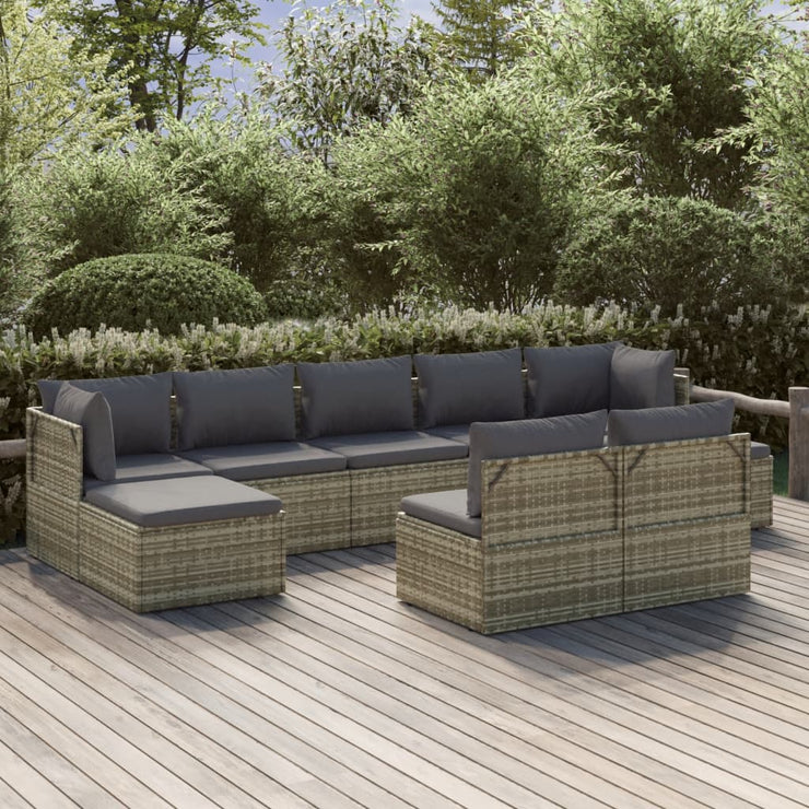 9 Piece Patio Lounge Set with Cushions Gray Poly Rattan